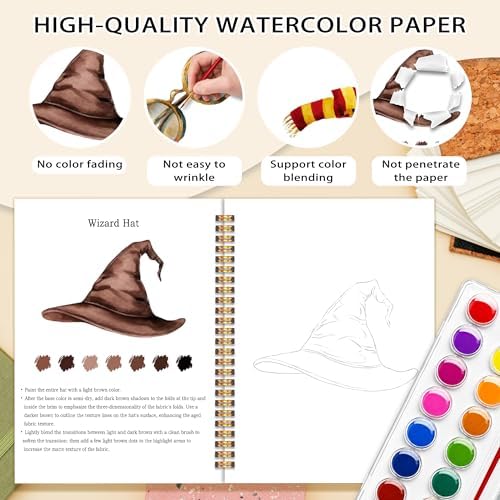 Easy Magic Watercolor Workbook for Beginners, Water Coloring Book, 18 Colors Watercolors Paint Set, 12 Patterns Fantasy Art Watercolor Kit, Relaxing DIY Gift for Adults and Women Teen - Image 3