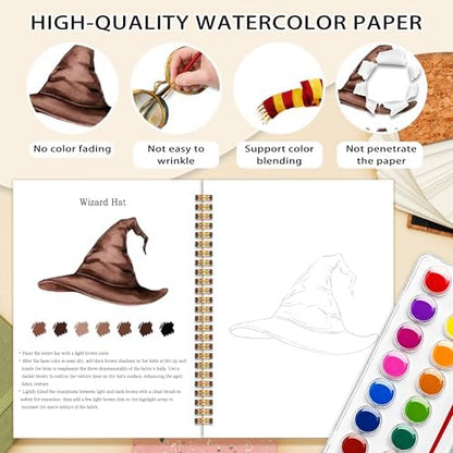 Easy Magic Watercolor Workbook for Beginners, Water Coloring Book, 18 Colors Watercolors Paint Set, 12 Patterns Fantasy Art Watercolor Kit, Relaxing DIY Gift for Adults and Women Teen - Image 3