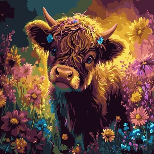 OJTOYART Highland Cattle Paint by Numbers Kit for Adults Beginners, Chrysanthemum Paint by Number Kits on Canvas, DIY Acrylic Oil Painting Kits for Home Wall Decor 16 x16 Inch by Unknown