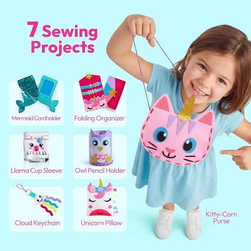 Klever Kits 7 Sewing Projects- My First Kids Sewing Kit- Easy DIY Arts and Crafts for Girls, Craft Kits, Birthday Gifts for Kids Aged 6+, Unicorn and Mermaid Pillow - Image 2