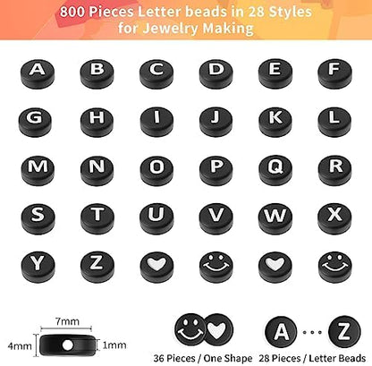ARTDOT 800 Pieces Assortment Letter Beads for Friendship Bracelets Making Kit, 28 Styles Jewelry Making Supplies Alphabet Beads Set Preppy Crafts Art, Multicolor Black - Image 4