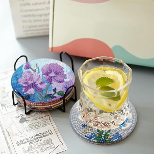 tigdtiu 8 Pcs Flower Diamond Art Coasters Kit with Holder, Diamond Art Kits for Adults Beginners, Small Floral Diamond Painting Coasters, Diamond Art Coasters Kits for Beginners for Women - Image 3