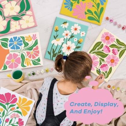 Goldentime 8 Pack Paint by Numbers Kit for Adults and Kids Beginners | 8x10 Inch Flower Canvas Painting Kit with 16 Brushes, 26 Acrylic Paints & Wooden Supports | Predrawn Canvas for Home Decor Gifts - Image 6