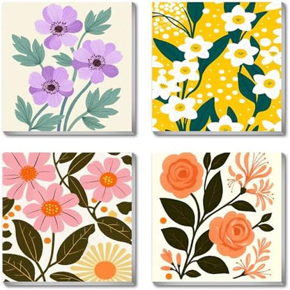 Canrichshop 4 Pack Adult Paint by Number Kits Beginner & All Ages 4-8-12 and More,Framed Flowers Painting by Numbers, DIY Paint by Numbers for Adults for Decor Present 8X 8 inch by Canrichshop