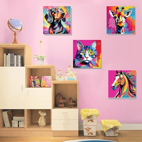 6 Pack Framed Paint by Numbers Kit for Kids, Horse Color By Number Painting Kits for Kids Ages 4-8-12, Cat Giraffe Paint by Numbers Canvas Children DIY Paints by Number Kits for Beginners 8x8Inch - Image 5