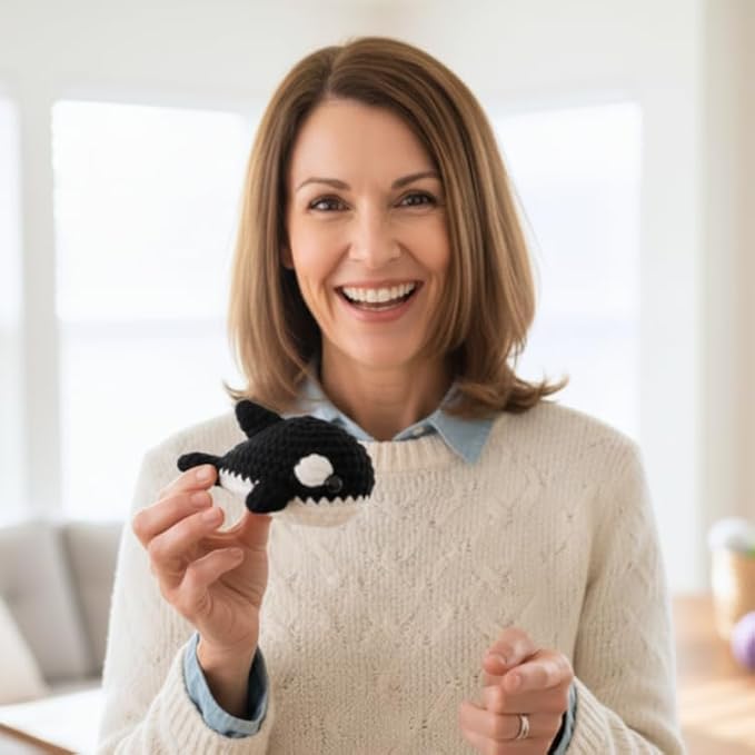 KelliDream Magic Circle Tool Inclusive Learn to Crochet Kit for Beginners; Step-by-Step Video Tutorials; All Supplies to Make Cute Amigurumi (Whale)