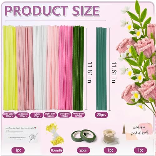 AHAMETON 620Pcs Pastel Pink White Pipe Cleaners Flower Kit,Chenille Stems - Image 3