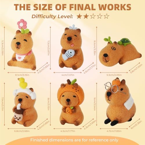 LUDOTEK Needle Felting Kit, 6 PCS Farm Animal Needle Felting Beginner Kits, Wool Felt Needle Felting Tools Foam Pad, Craft Party Supplies for Beginners Adult(6pack Capybara) - Image 5