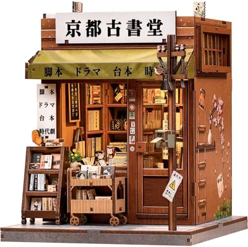 Book Nook Kit for Adults, DIY Miniature Dollhouse Kit with LED, 3D Wooden Puzzle Model Building Kit, Craft Gifts for Adults and Teens (Antique Bookery of Kyoto) by EndlessLimit