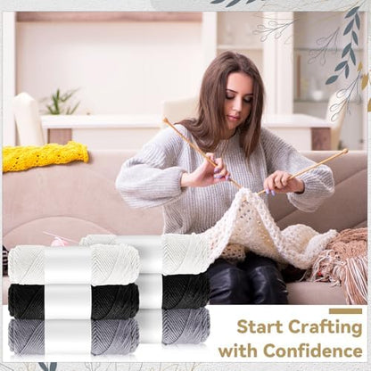 Syhood Knitting Kit for Adults Beginners 6 Yarns Bamboo Needles Faux Pom - Image 4