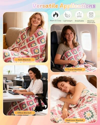 Coopay Crochet Kit for Beginners, Easy 3D Granny Square Blanket Kit, Pink - Image 2