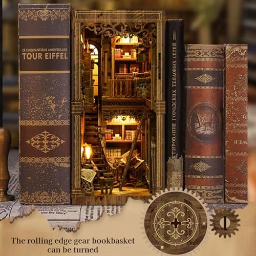 ISSEVE Book Nook Kit, Library Booknook Kit Dollhouse Bookshelf Insert Décor - Image 2