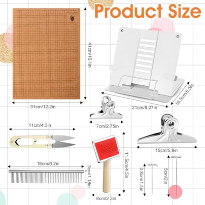 108 Pcs Complete Macrame Kit with 8.3 x 6.5 Inch Double-Sided Grid Board, Adjustable Metal Stand, 100 T-Pins, Scissors, Brushes & Ruler - Professional Macrame Supplies for DIY Crafting - Image 2