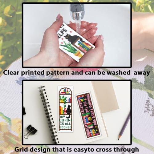 ACRNIGHEET 6PCS Cross Stitch Bookmark Kit for Beginner Stamped Cross Stitch Kits for Adults Bookshelves DIY Tassel Embroidery Bookmark Kits Needlepoint Kit with Instructions Craft Gift 8.5''x3'' 11CT - Image 3