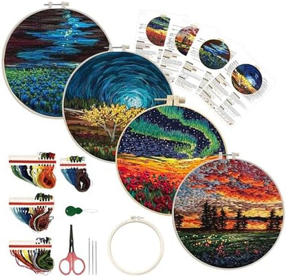 Maydear 4 Pack Embroidery Starter Kit with Pattern, Stamped Cross Stitch Kits for Beginners Adults with Embroidery Hoop and Instructions, Hand Embroidery Kit (Embroidery kit flower2) - Image 2