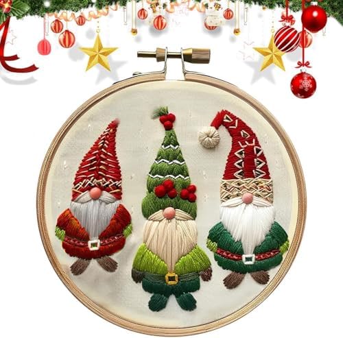 RUIQLXHANG Christmas Embroidery Kit - Christmas Gnomes Embroidery Kits for Beginners with Pattern, Cotton Threads, Needles, Instruction, 20cm Hoop, Gift for Mom, Grandma by RUIQLXHANG