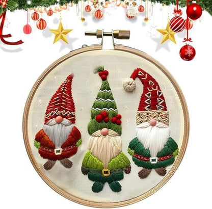RUIQLXHANG Christmas Embroidery Kit - Christmas Gnomes Embroidery Kits for Beginners with Pattern, Cotton Threads, Needles, Instruction, 20cm Hoop, Gift for Mom, Grandma by RUIQLXHANG