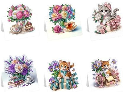 jinglinhh 6pcs Diamond Art Painting Cat and Flowers Cake Greeting Cards with Envelopes, DIY Card Making Kits for Adults, Diamond Art Postcards Christmas Cards Craft Gifts by Unknown
