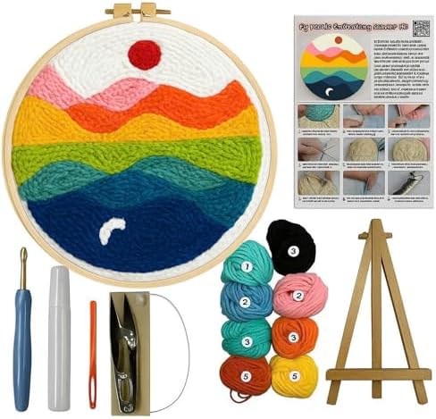 CELCRAFTIQUE Punch Needle Kits for Adults Beginner, Tool with Punch Needle Fabric, Hoops, Yarns and Sewing Needles (Style 2) by Unknown
