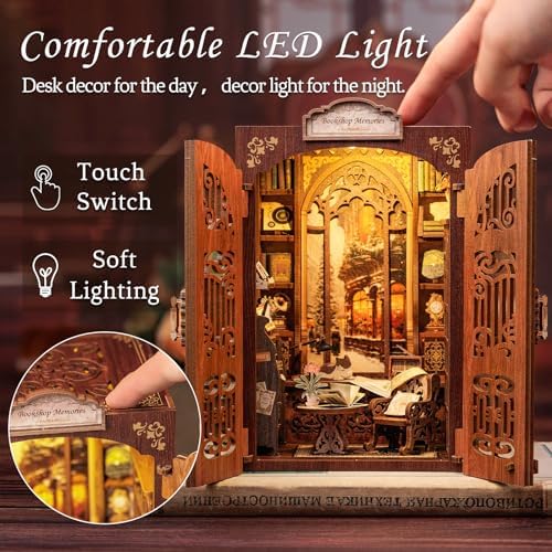 CUTEBEE Book Nook Kit - DIY Miniature House Kit for Adults and Teens, Dollhouse Booknook Tiny House Model Build Bookshelf Decor, Gifts for Family, Friends - Image 2
