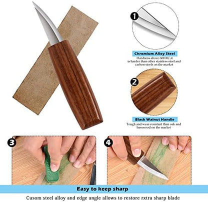 Wood Carving Tools Set,Detail and Hook Carving Knife Kit for Beginners,Trimming Knife for Spoon Bowl Cup Woodwork,Square handle design and 6pcs SK2 Carbon Steel Wood Carving Knives（10pcs） - Image 4