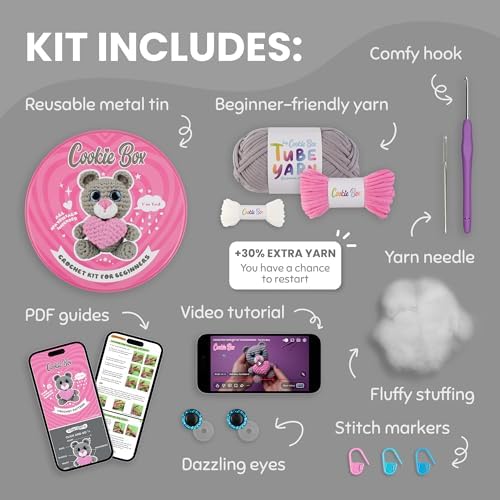 Cookie Box Crochet Kit for Beginners, Bear Ted - Image 2