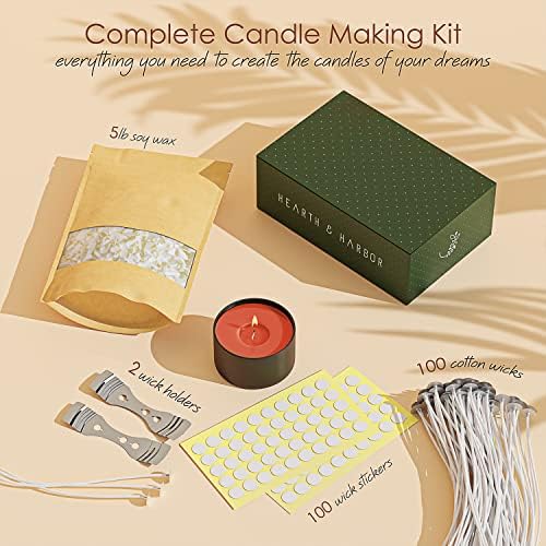 Hearth & Harbor Soy Candle Wax for Candle Making, Natural Soy Wax for Candle Making 5 lb Bag with Supplies, 100 Cotton Candle Wicks, 100 Wick Stickers, 2 Centering Devices - 5 Pounds Soy Wax Flakes - Image 2