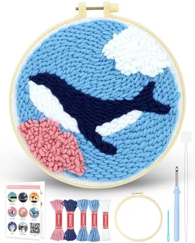 FIVEIZERO Yarn Punch Needle Craft Kit for Beginners,Blue Whale Pattern by FIVEIZERO