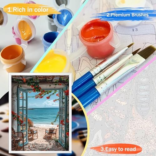 Yunruily Paint by Numbers Kits for Adults - Paint by Numbers for Adults Canvas,Beach Landscape Paint by Number Adult for Gifts Home Wall Decor 16x20inch - Image 6