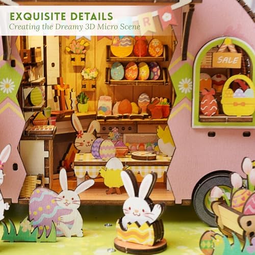 DIY Miniature House Kit (Easter Egg Truck) Tiny Dollhouse Kits for Adults to Build, Mini Model Kits with LED, Wooden Adults Crafts Puzzles, Birthday Gifts for Family Friends - Image 4