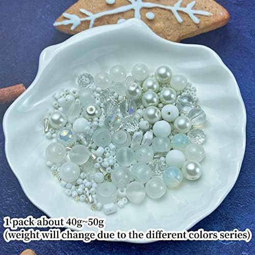 Assorted Glass Resin Beads Multi Size Colors Smooth Cracked Gravel Millet Spacer Beads for Bracelets Necklace Earring DIY Jewelry Making Craft (White Series) - Image 2