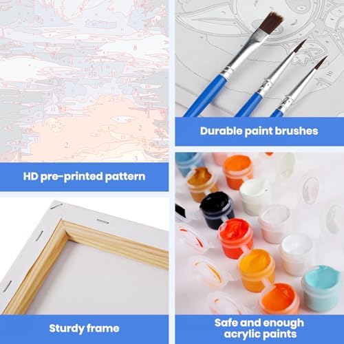 MXJSUA Snowy Landscape Paint by Numbers Kit with Frame for Adults, Easy Beginners Paint by Number on Canvas with Easel, Acrylic Number Painting Craft Gifts for Home Decor, 8x12 inch - Image 4