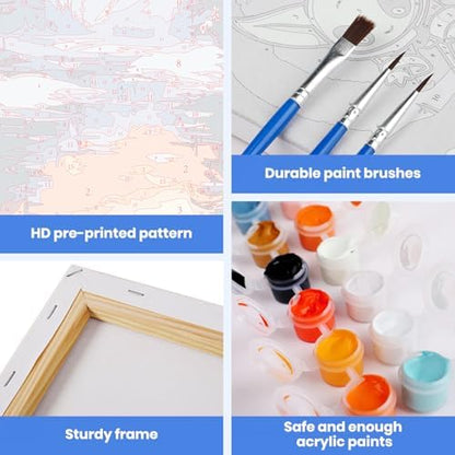 MXJSUA Snowy Landscape Paint by Numbers Kit with Frame for Adults, Easy Beginners Paint by Number on Canvas with Easel, Acrylic Number Painting Craft Gifts for Home Decor, 8x12 inch - Image 4