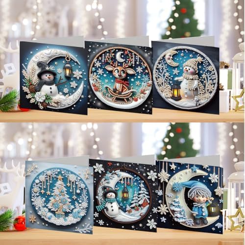 6pcs DIY Diamond Art Christmas Cards Kit with Envelopes & Tools-Diamond Dot Greeting Cards,Xmas 5D Rhinestones Painting for Adults,DIY Craft Family Friend Xmas Gifts(Christmas Snowman) - Image 2