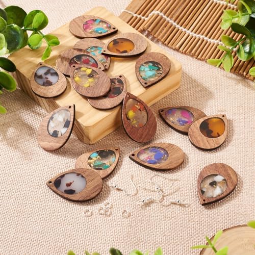 Boutigem 56Pcs Teardrop Resin Wooden Earring Pendants Kit with Vintage Drop Wood Charms Ornament Earring Hooks Jump Rings for DIY Necklace Choker Jewelry Making - Image 7