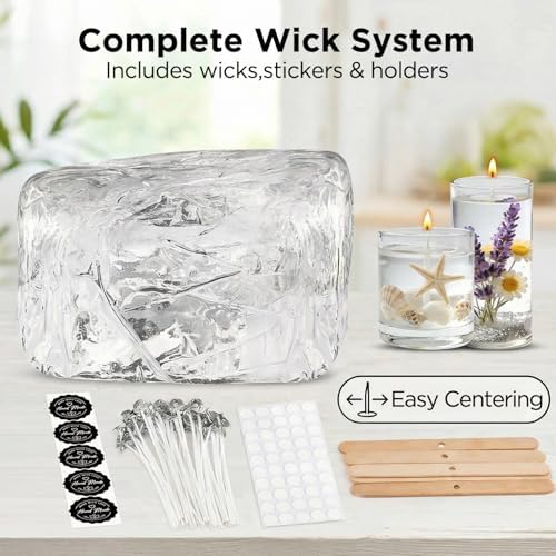 Clear Gel Wax for Candle Making - 1.1LB (500g) Transparent Jelly Candle Wax with Wicks, Wick Stickers & Holders - Non-Toxic, Unscented DIY Gel Wax for Beginners & Crafters - Image 5