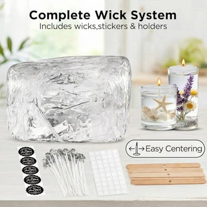 Clear Gel Wax for Candle Making - 1.1LB (500g) Transparent Jelly Candle Wax with Wicks, Wick Stickers & Holders - Non-Toxic, Unscented DIY Gel Wax for Beginners & Crafters - Image 5