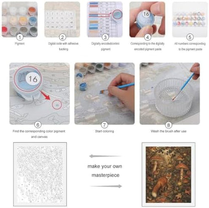 Bozfoxa Paint by Numbers Kit for Adults Beginner Fox Mushroom Forest - Image 3