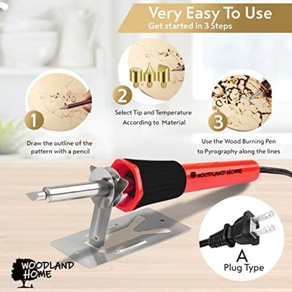 Professional Wood Burning Kit with Letters - Pyrography Pen Fully Adjustable Temperature With safety Stand - 27 Tips with Cutting Blade, Stencils and Deluxe Case - Image 4