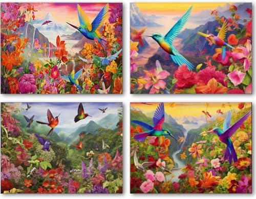DOTSOPS 4 Pcs Hummingbird Diamond Painting Kits for Adults Round Full Drill by DOTSOPS