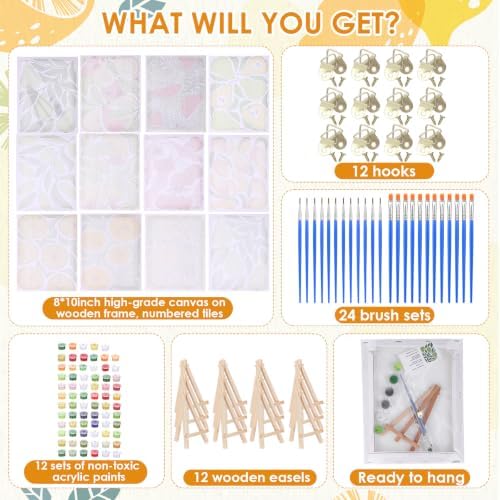 RoundFunny 12Set Paint by Numbers Kit for Adult Summer Fruit Painting 8x10 - Image 2