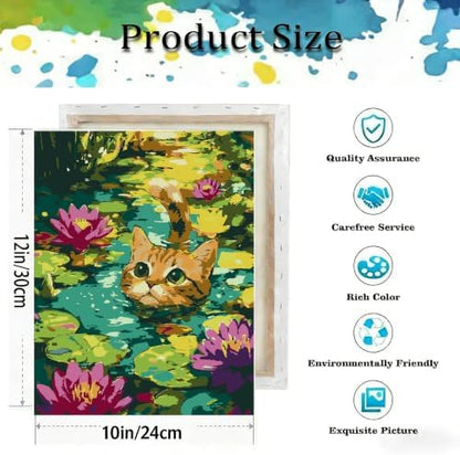 Paint by Numbers Kit for Adults-Pond Cat,DIY Canvas Oil Painting 10x12In - Image 3