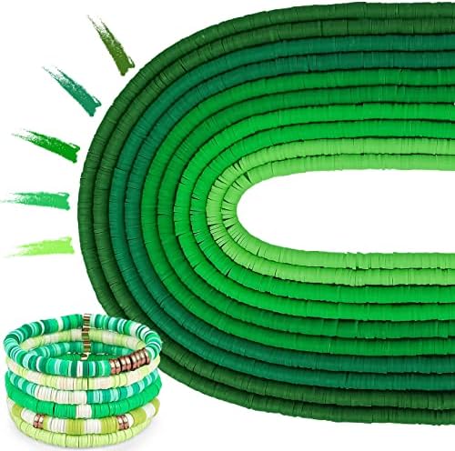 MIIIM 3600 PCS 10 Strands Polymer Clay Beads for Jewelry Making, Vinyl Heishi Beads 6mm for Surfer Bracelets Necklace Making (Green) by MIIIM