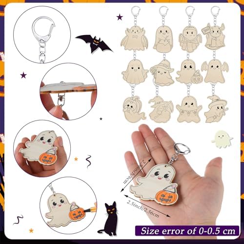 Trnayi 36 Pcs Halloween Ghost Wood Keychain Color Your Own DIY Craft - Image 2