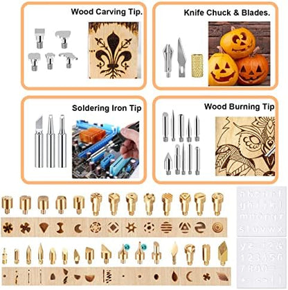 Wood Burning Kit, Pyrography Wood Burning Kit with 2 Wood Burning pens, 78 Pcs Wood Burning Tool with 20 Detailer Nibs, 51 Solid-Point Tips, Wood Burner for Embossing Carving Soldering - Image 4