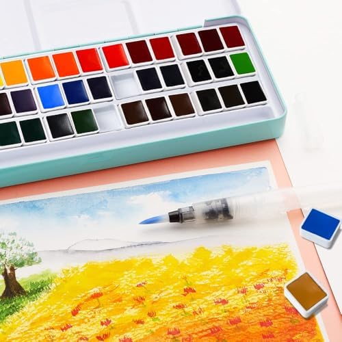MeiLiang Watercolor Paint Set, 36 Vivid Colors in Pocket Box with Metal Ring and Watercolor Brush, Perfect for Students, Beginners and More - Image 3
