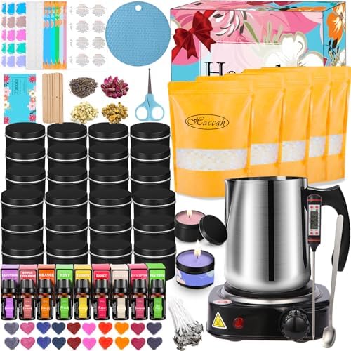 Haccah Candle Making Kit with Wax Melter, DIY Arts&Crafts Gift for Adults,Beginners,Candle Making Supplies,Including Electronic Stove, Rich Scents,Wicks, Candle tins, Dyes, Stickers, Melting Pot by CandleMakingKits