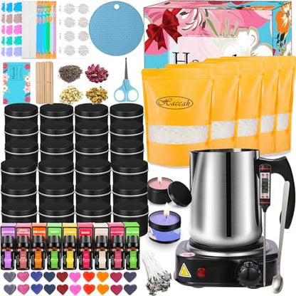 Haccah Candle Making Kit with Wax Melter, DIY Arts&Crafts Gift for Adults,Beginners,Candle Making Supplies,Including Electronic Stove, Rich Scents,Wicks, Candle tins, Dyes, Stickers, Melting Pot by CandleMakingKits