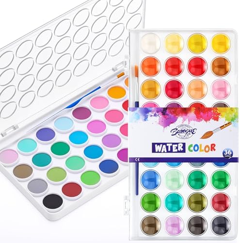 Nuanchu Gifts Bulk Watercolor Paint Washable Watercolor Paint Kits Palette and Brushes Portable Water Color Supplies for Adults, Beginners Artists Graduation Gift(1 Pack,36 Colors) by Nuanchu