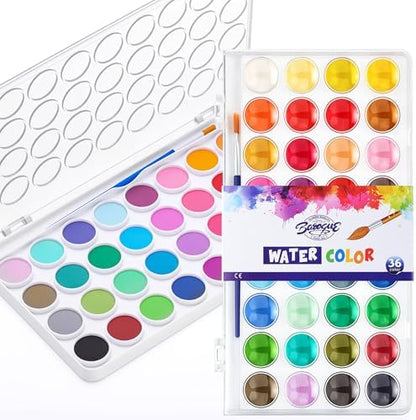 Nuanchu Gifts Bulk Watercolor Paint Washable Watercolor Paint Kits Palette and Brushes Portable Water Color Supplies for Adults, Beginners Artists Graduation Gift(1 Pack,36 Colors) by Nuanchu